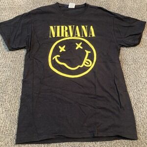 Nirvana Smiley Face T-Shirt Size M -  Black  2014 Cotton Music Concert Tee